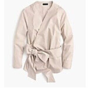 J. Crew Tan and White Wrap Blouse